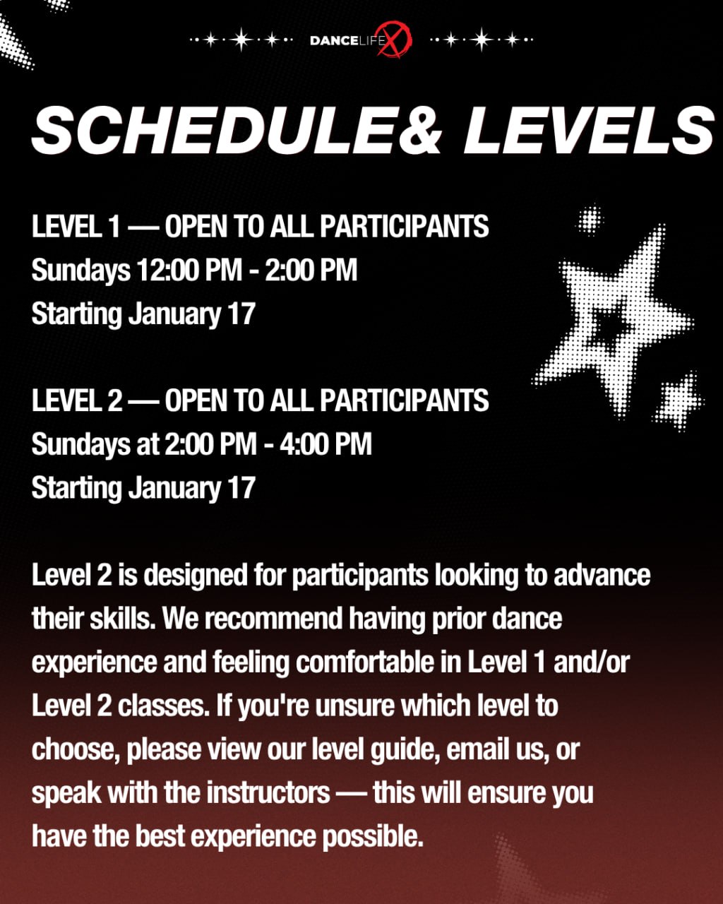 Level 1 and Level 2 schedule