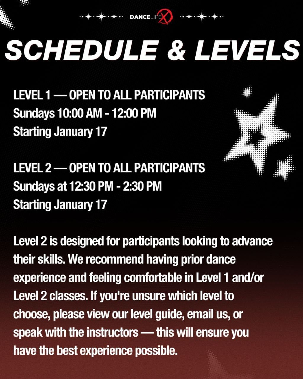 Jazz Funk program schedule and levels — Sundays from January 17, 2027