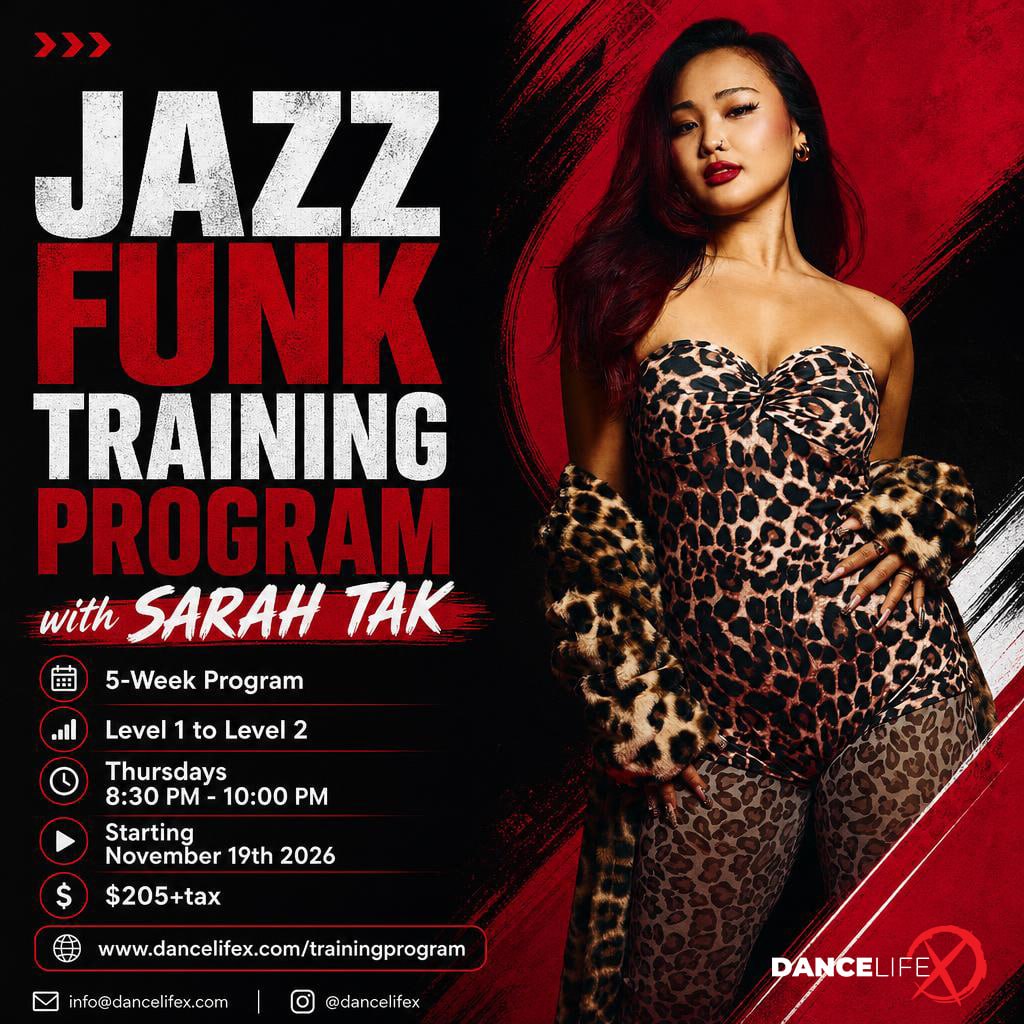 Jazz Funk Training Program with Sarah Tak poster — Level 1 to Level 2, starts 2026-11-19